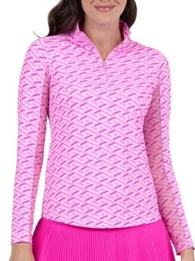 IBKUL UPF 50+ Fatima Print Long Sleeve Mock Neck Top, Size XL